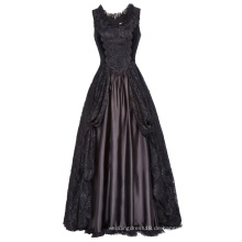 Belle Poque Retro Vintage Gothic Viktorianischen Stil Ärmellos U-Ausschnitt Spitze &amp; Satin Kleid BP000378-1